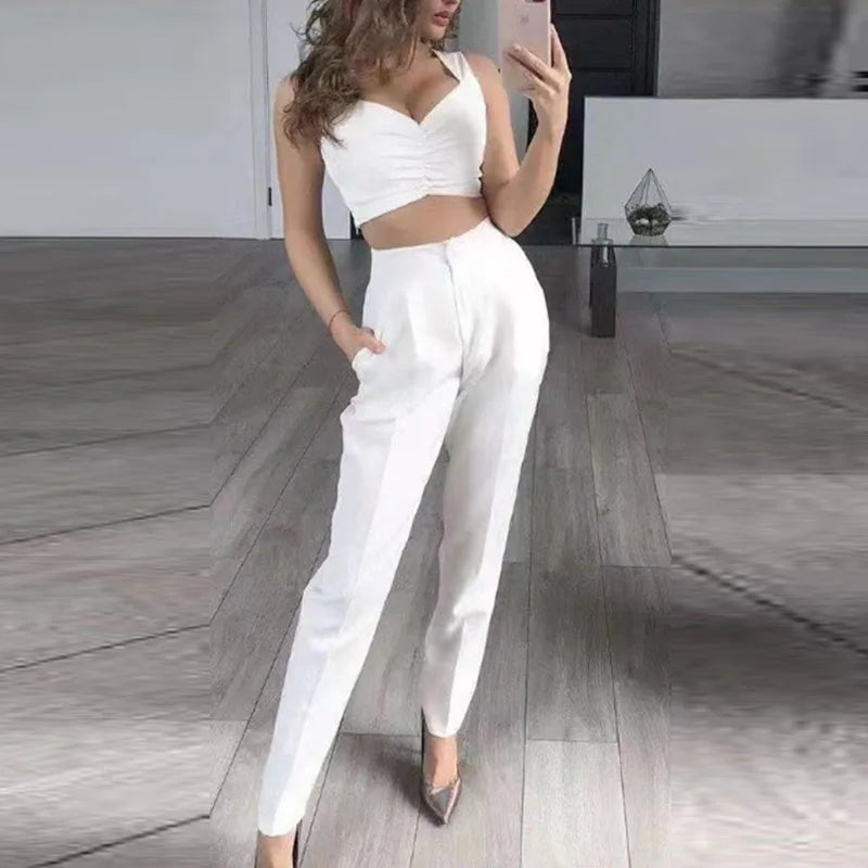 Woman Vintage Black Slim Fit Blazer 3 Pcs Suit Autumn Elegant Female Solid Matching Sets V-Neck Casual Office Three Piece Set