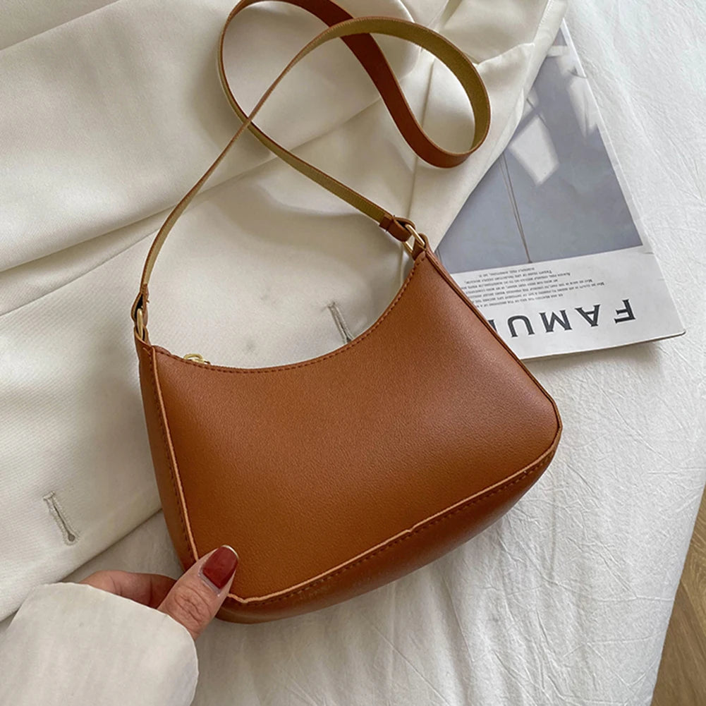 Retro Solid Color PU Leather Hobo Bag