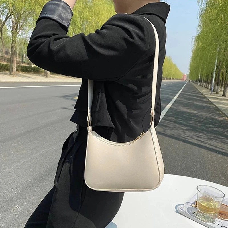 Retro Solid Color PU Leather Hobo Bag