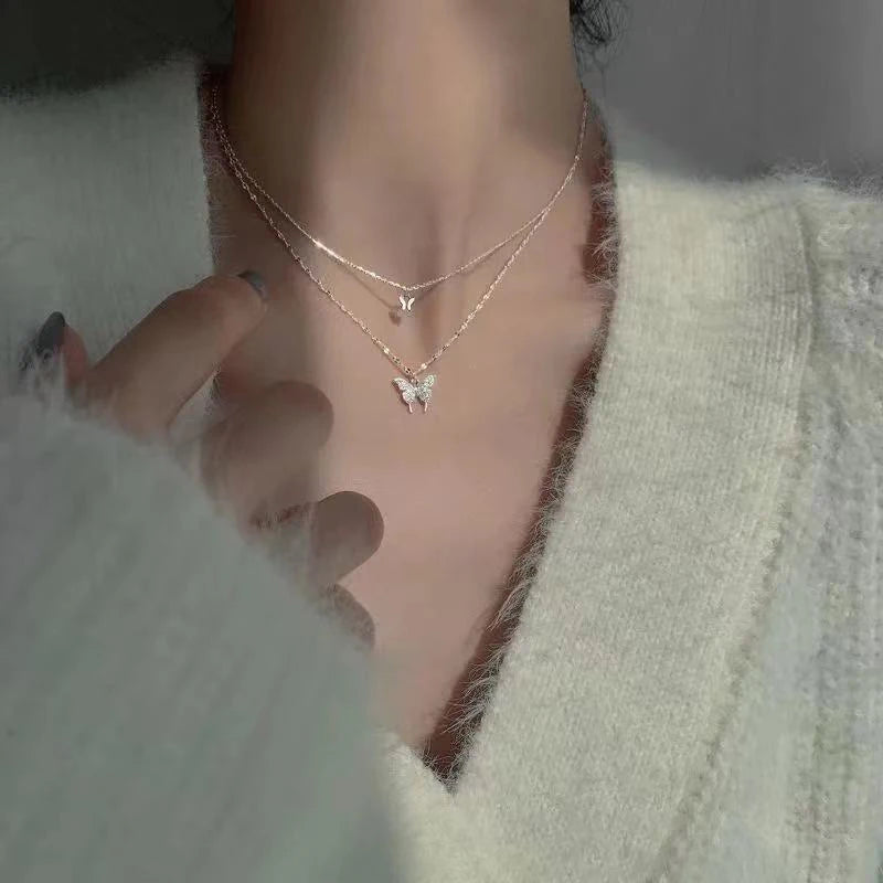 Shiny Double Layer Butterfly Necklace