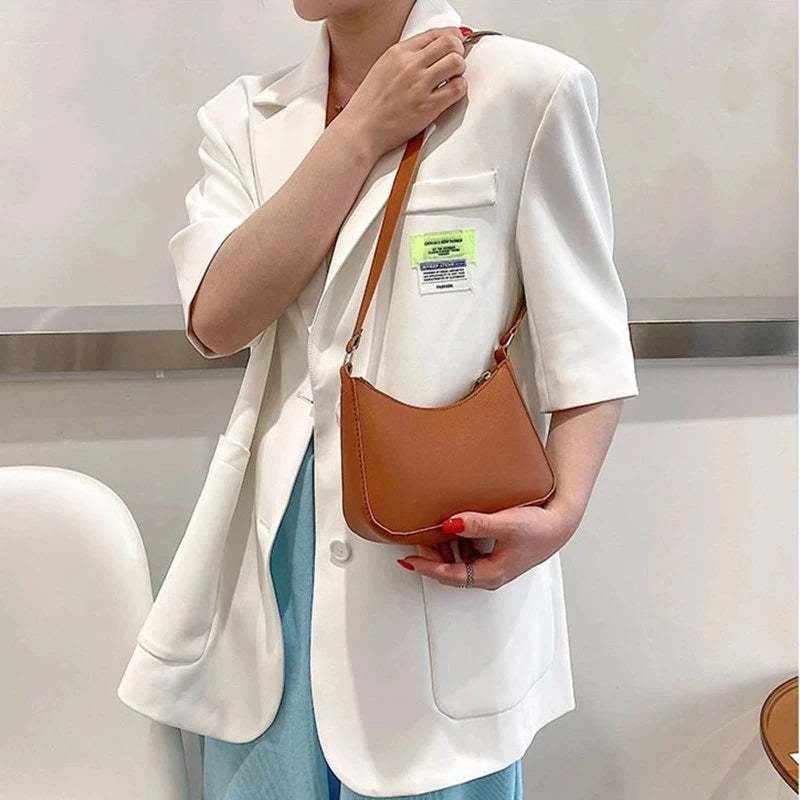 Retro Solid Color PU Leather Hobo Bag