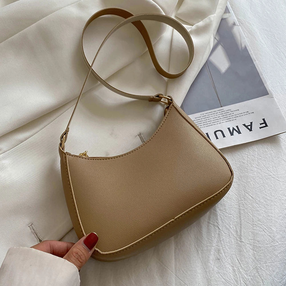 Retro Solid Color PU Leather Hobo Bag