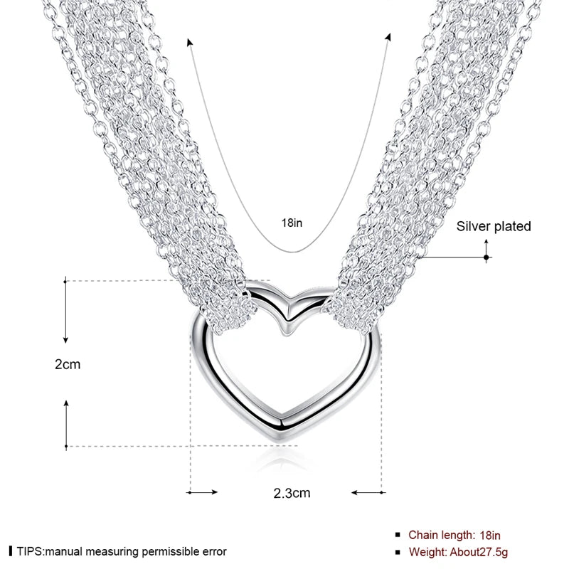 925 Sterling Silver Heart Necklace Bracelet Ring Set