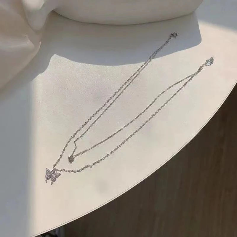 Shiny Double Layer Butterfly Necklace