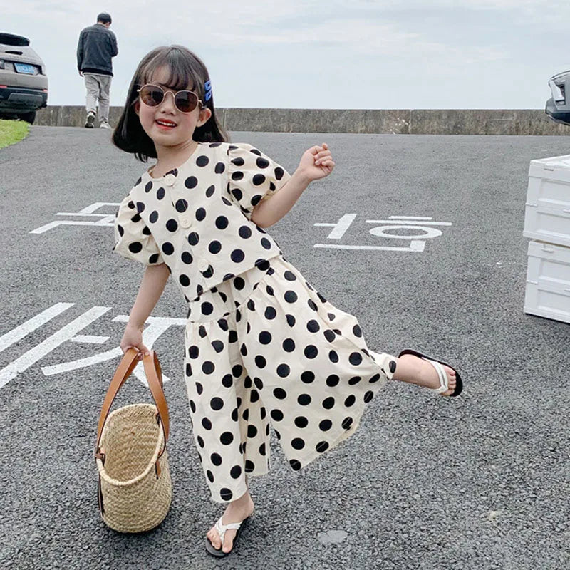 Girls' Polka Dot Shirt & Culottes Set
