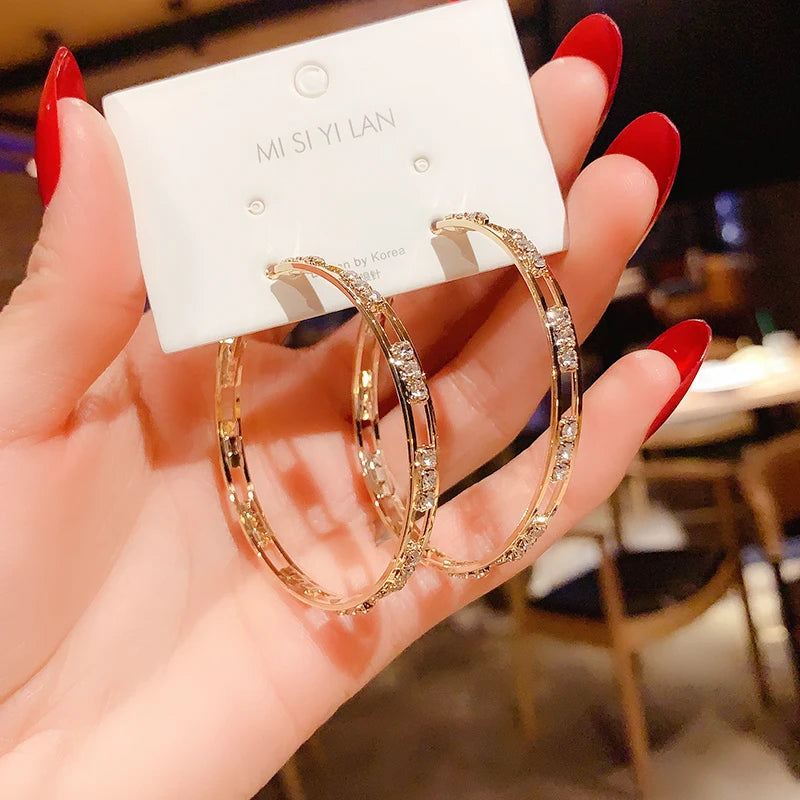 Luxury Gold Round Hoop Earrings with Zircon