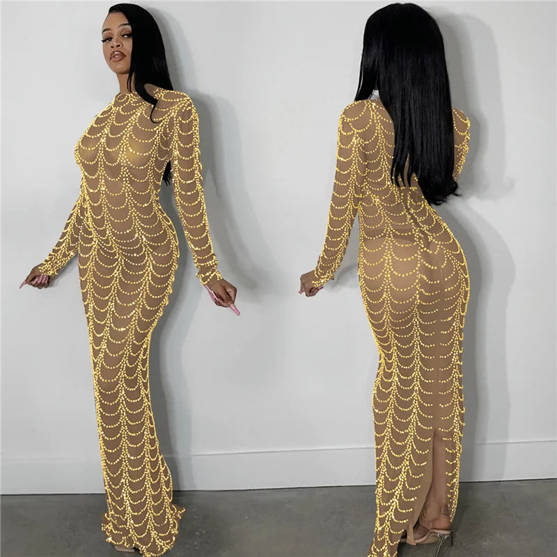Sparkly Crystal Rhinestone Bodycon Maxi Dress