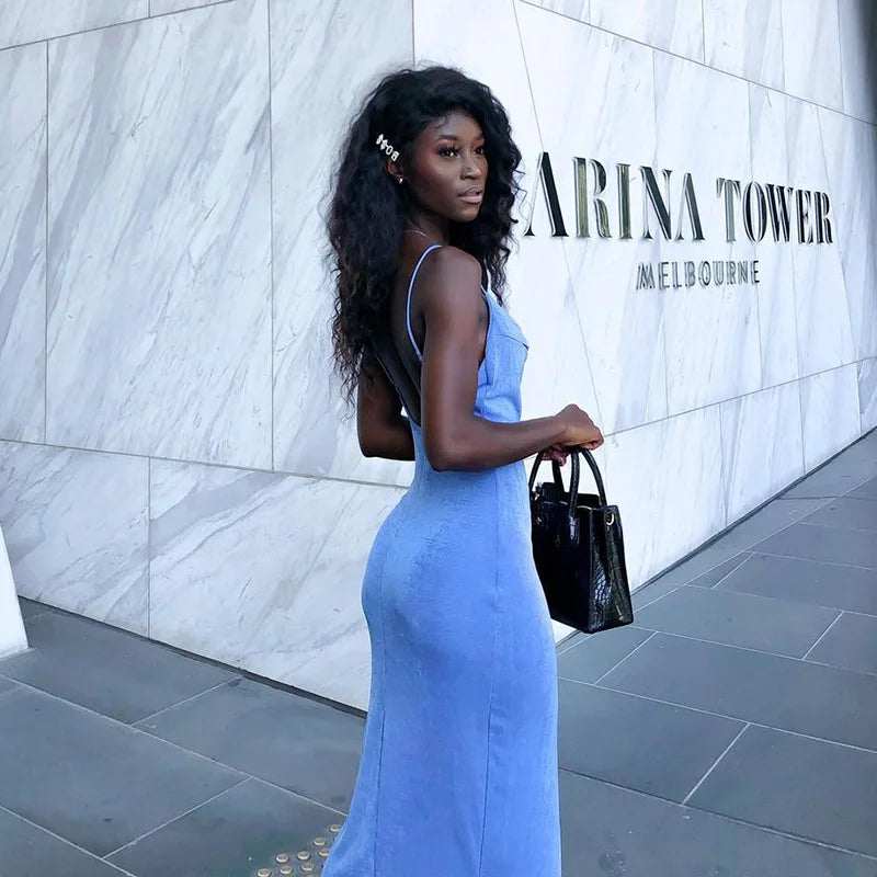 Sexy Dresses for Women High Split Party Dresses Spaghetti Straps Cowl Neck Long Dresses Backless Bodycon Dress For Girls