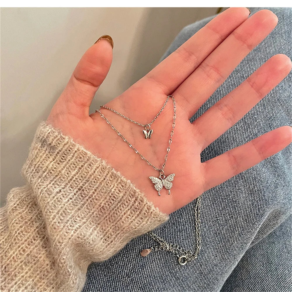 Shiny Double Layer Butterfly Necklace