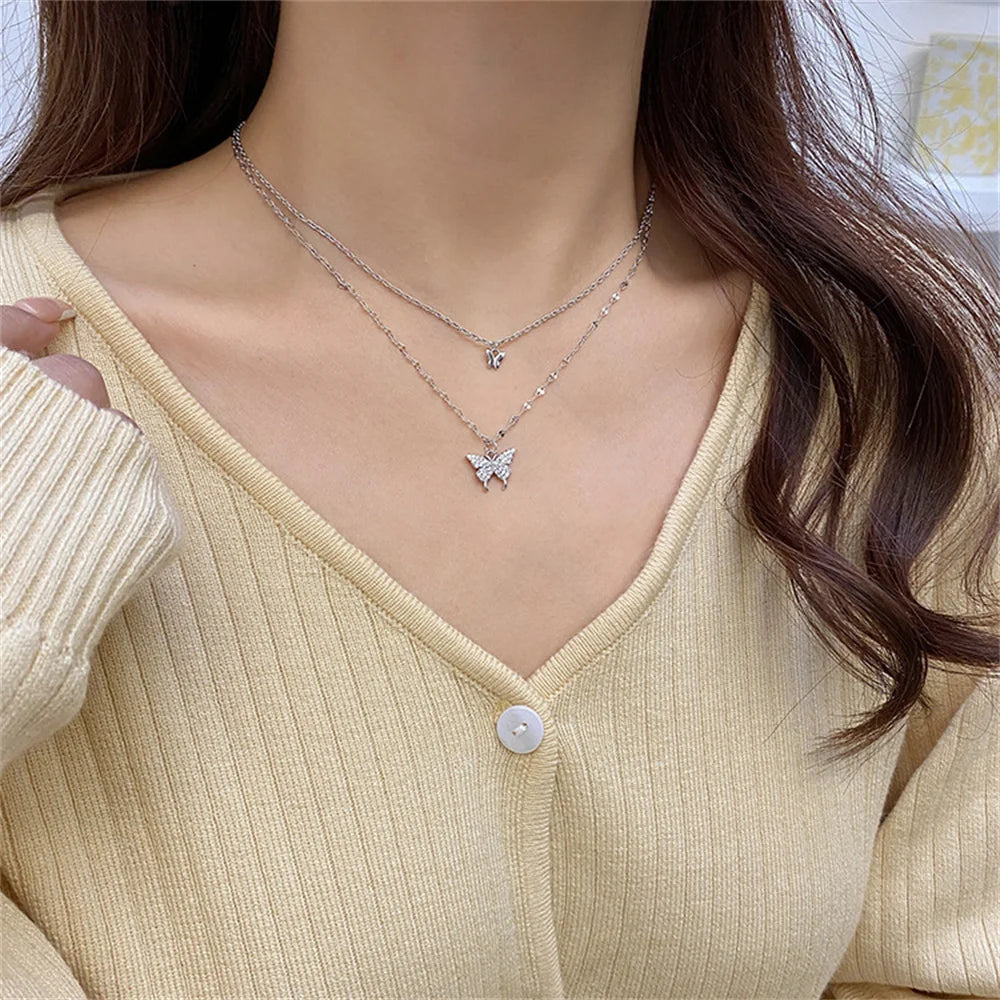 Shiny Double Layer Butterfly Necklace