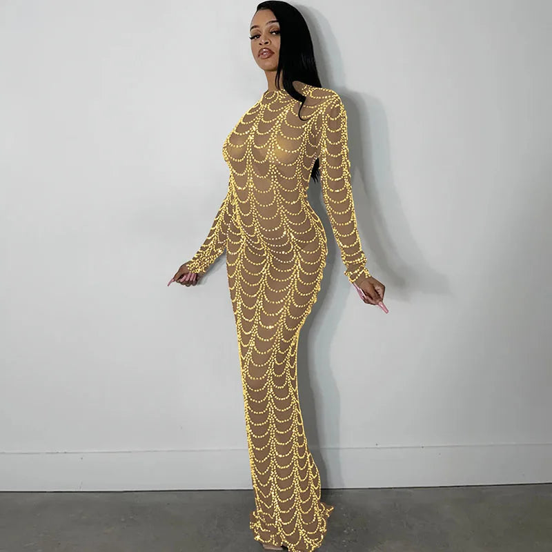 Sparkly Crystal Rhinestone Bodycon Maxi Dress