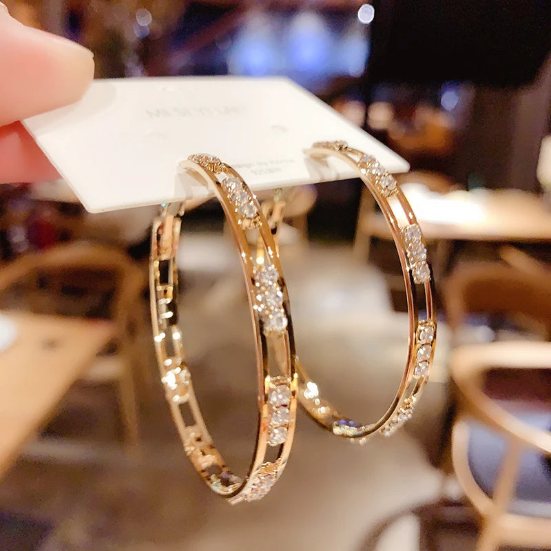 Luxury Gold Round Hoop Earrings with Zircon