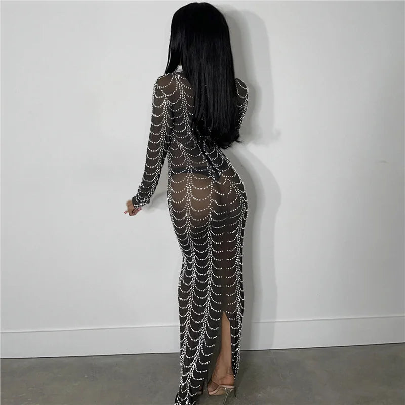 Sparkly Crystal Rhinestone Bodycon Maxi Dress