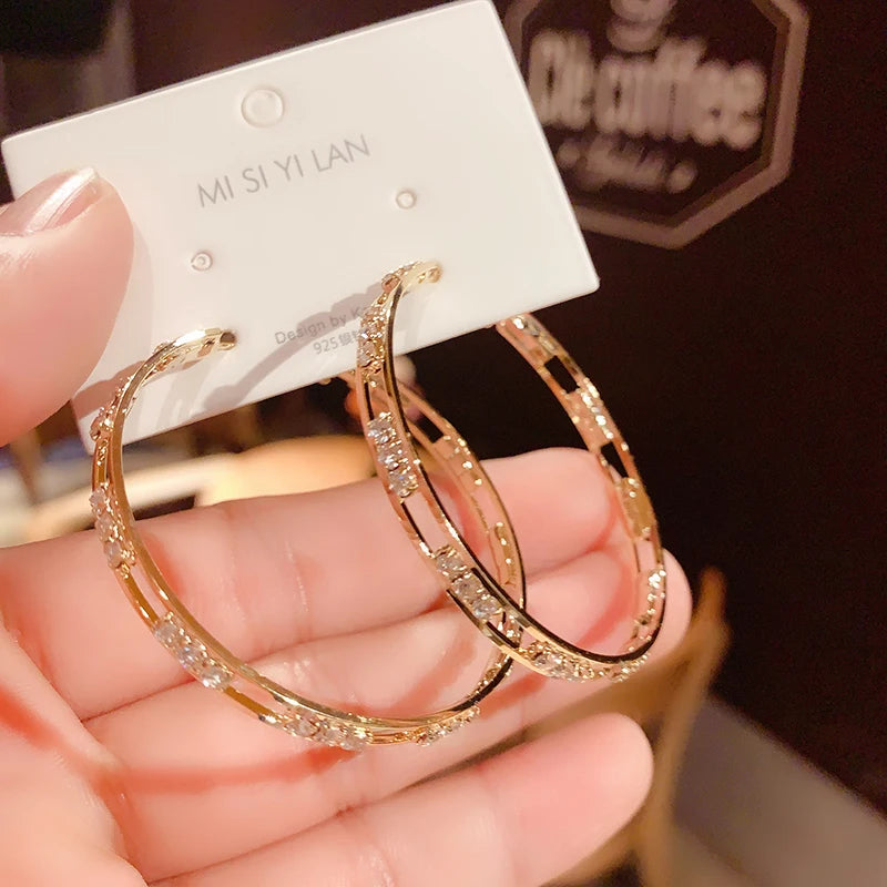 Luxury Gold Round Hoop Earrings with Zircon