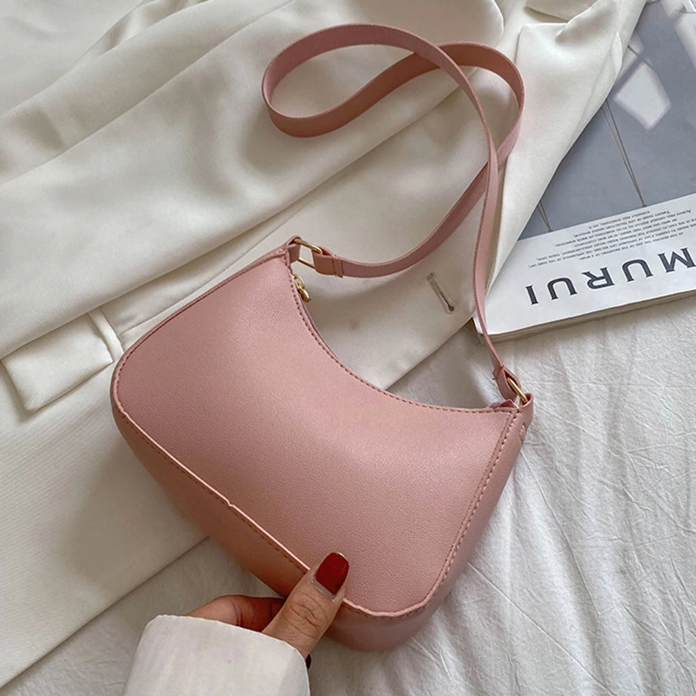 Retro Solid Color PU Leather Hobo Bag