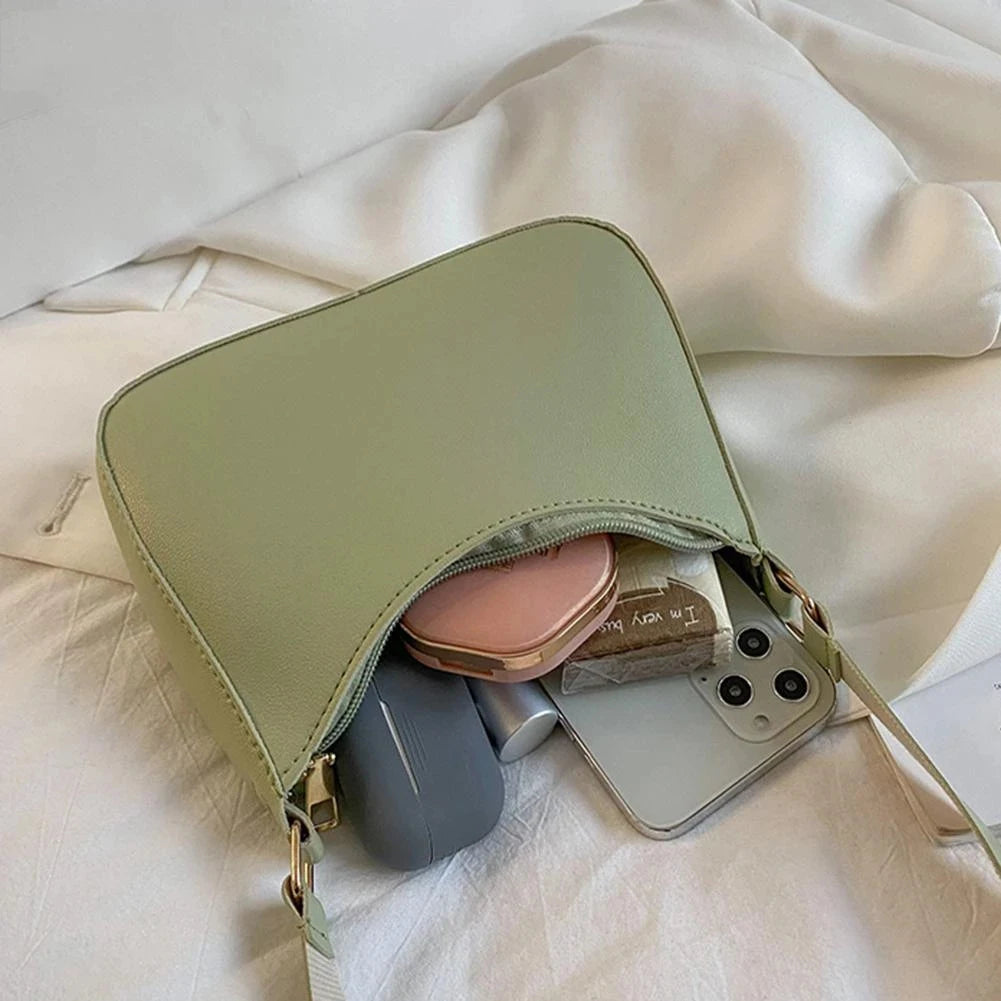 Retro Solid Color PU Leather Hobo Bag