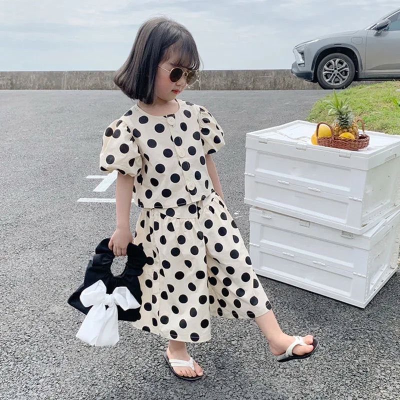 Girls' Polka Dot Shirt & Culottes Set