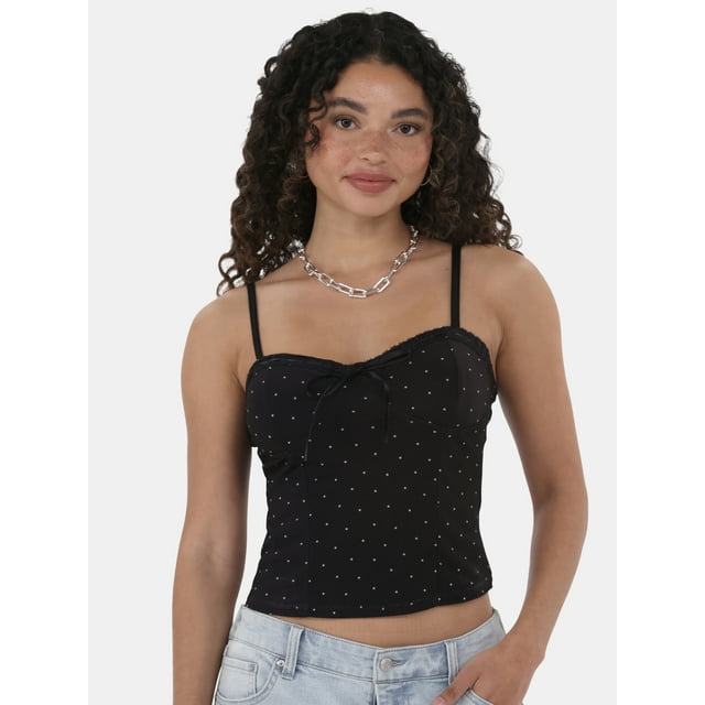 Printed Corset Top with Lace Trim