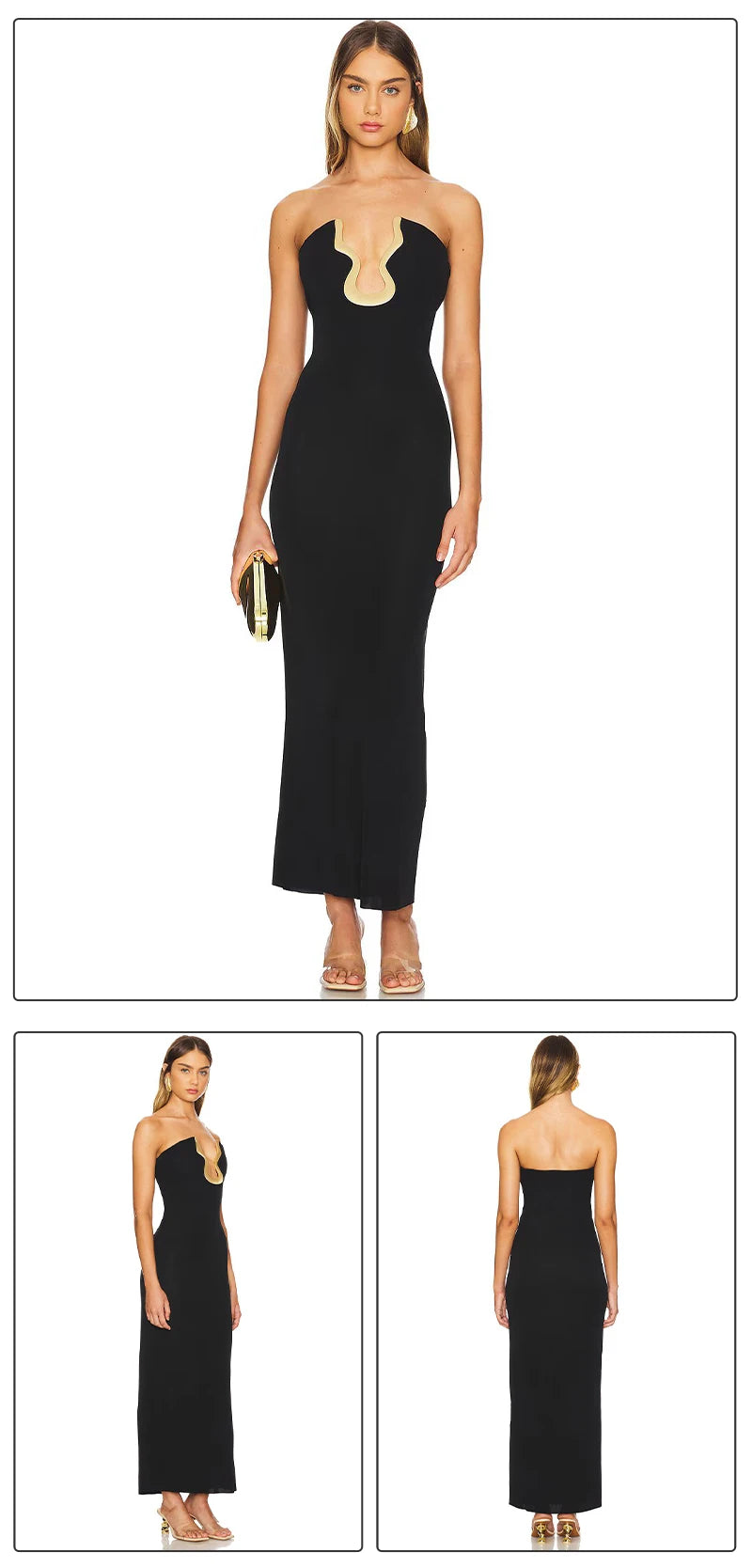 Elegant Strapless Black Long Bandage Dress
