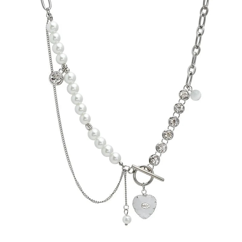 Luxury Heart Shaped Zircon Pearl Necklace