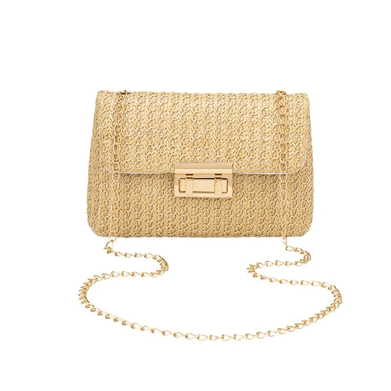 Chain Shoulder Straw Crossbody Bag
