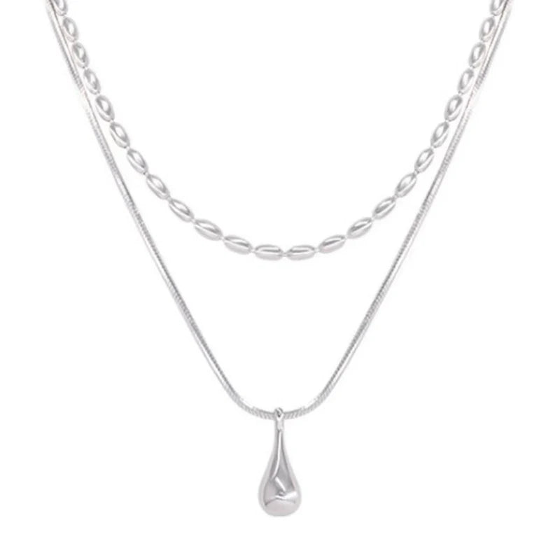925 Sterling Silver Double Layer Geometric Pendant Necklace