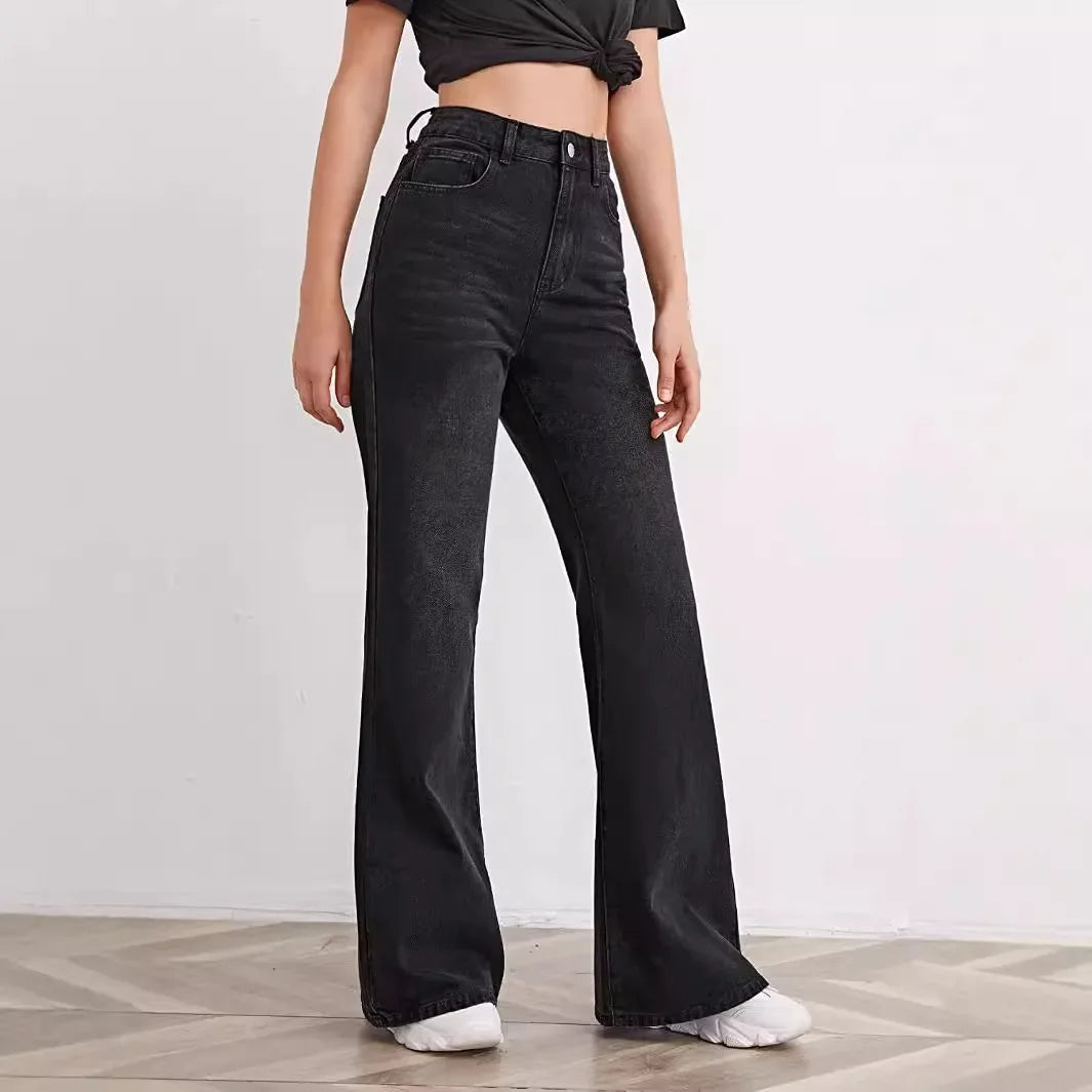 High Waist Straight Leg Bell Bottom Jeans