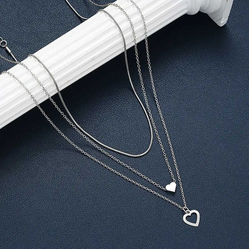 Double Love Pendant Multi-Layer Necklace