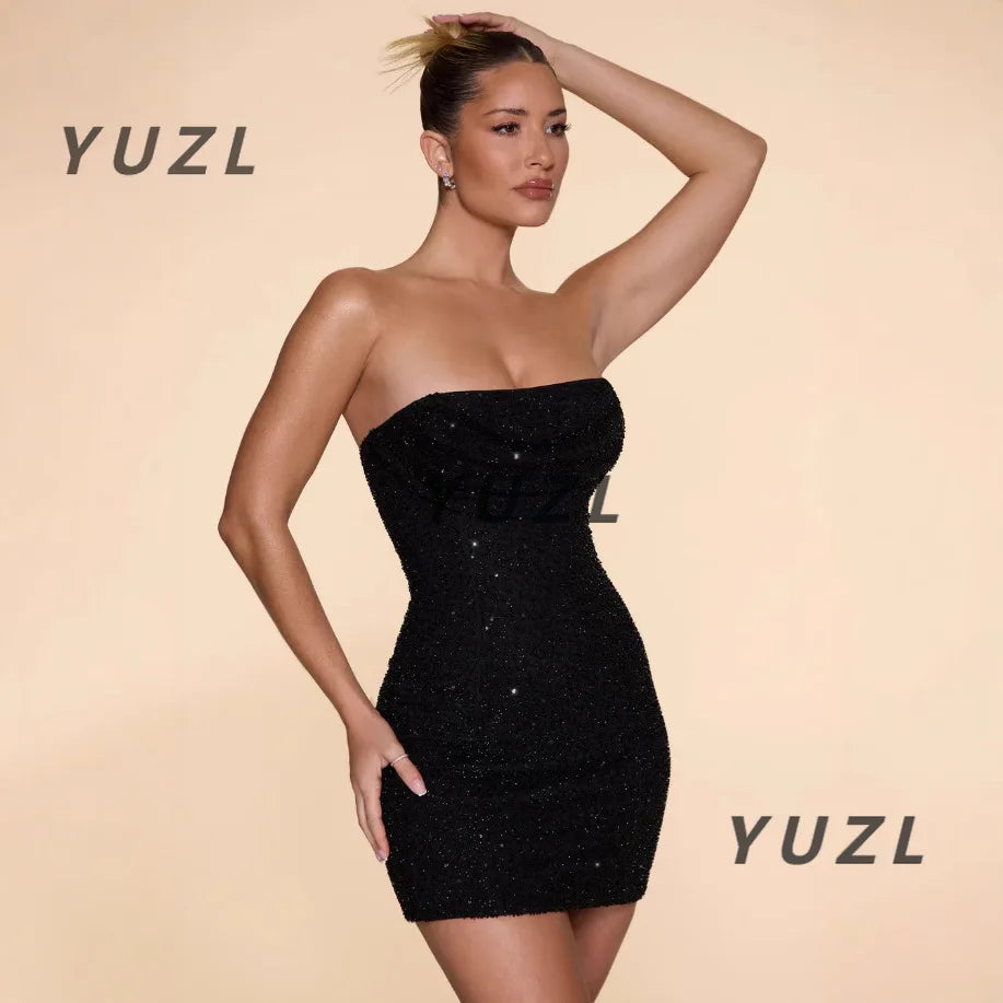 European and American personalized sequined tube top dress summer and autumn sexy sleeveless waist slim short hip skirt 2025 new