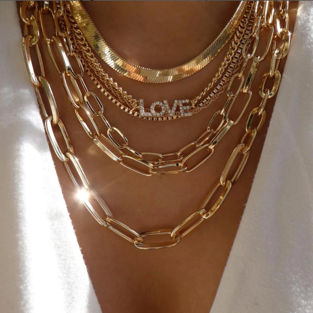 Boho Gold Multi-Layer Crystal Necklace