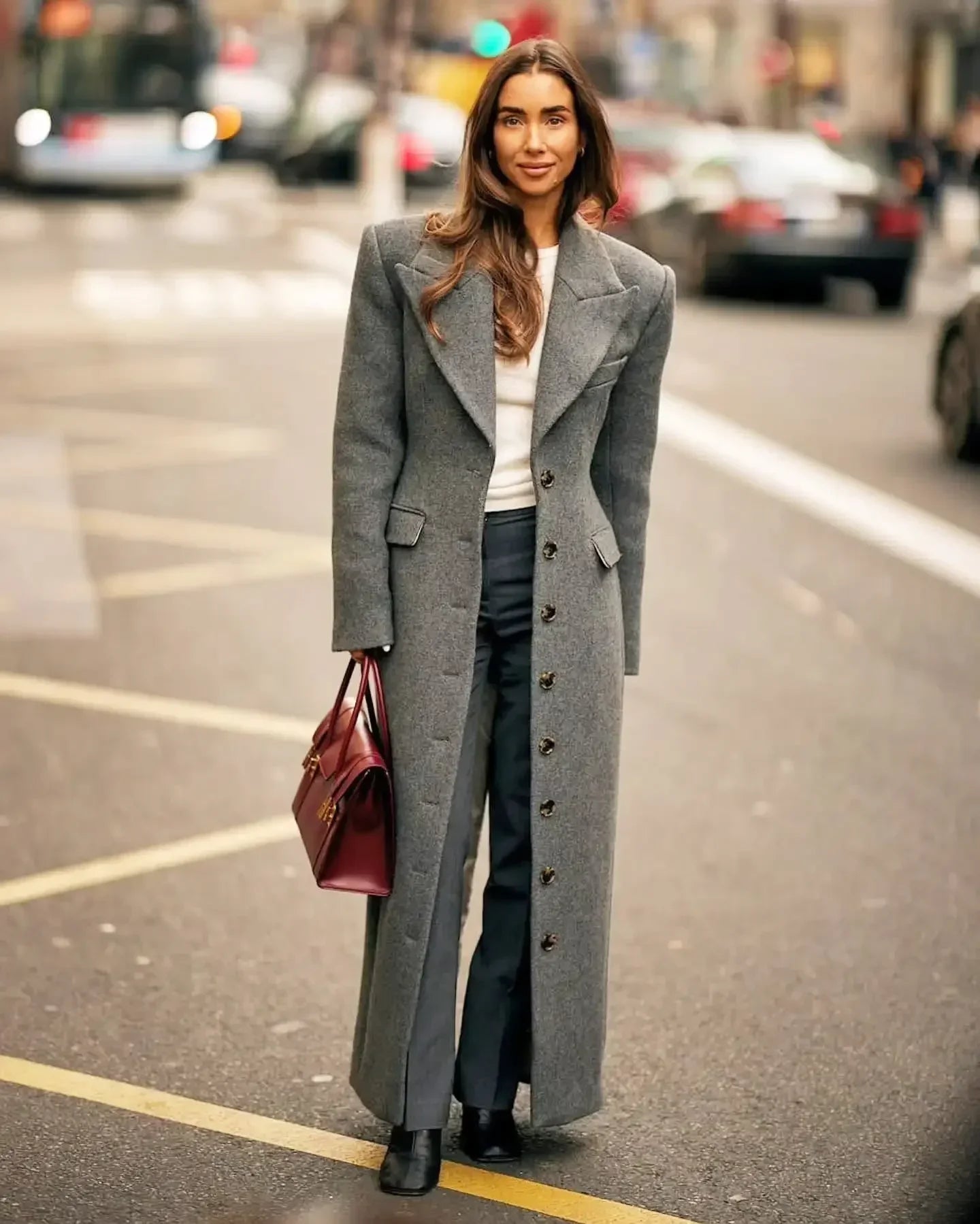 Solid Waist Cinching Woolen Blend Overcoat Women Fashion