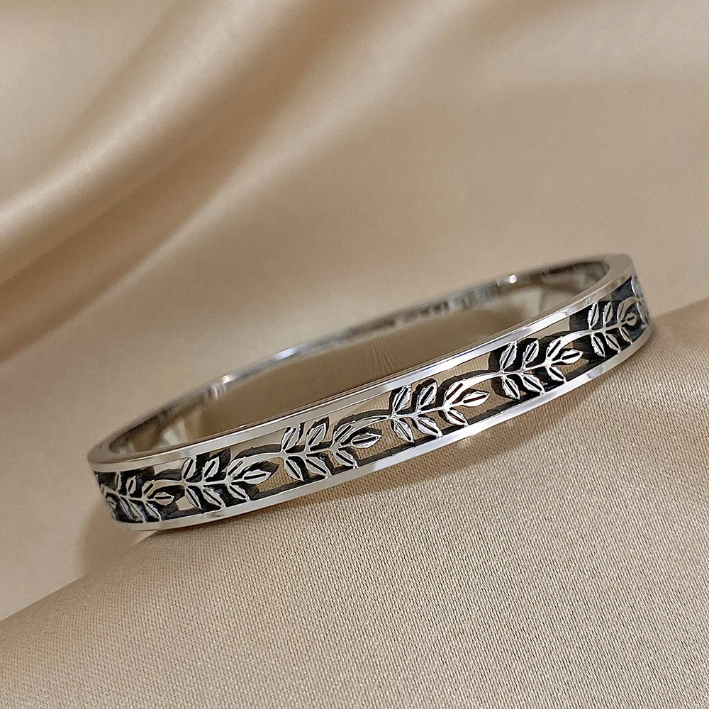 Vintage Greek Laurel Leaves Stainless Steel Bangle