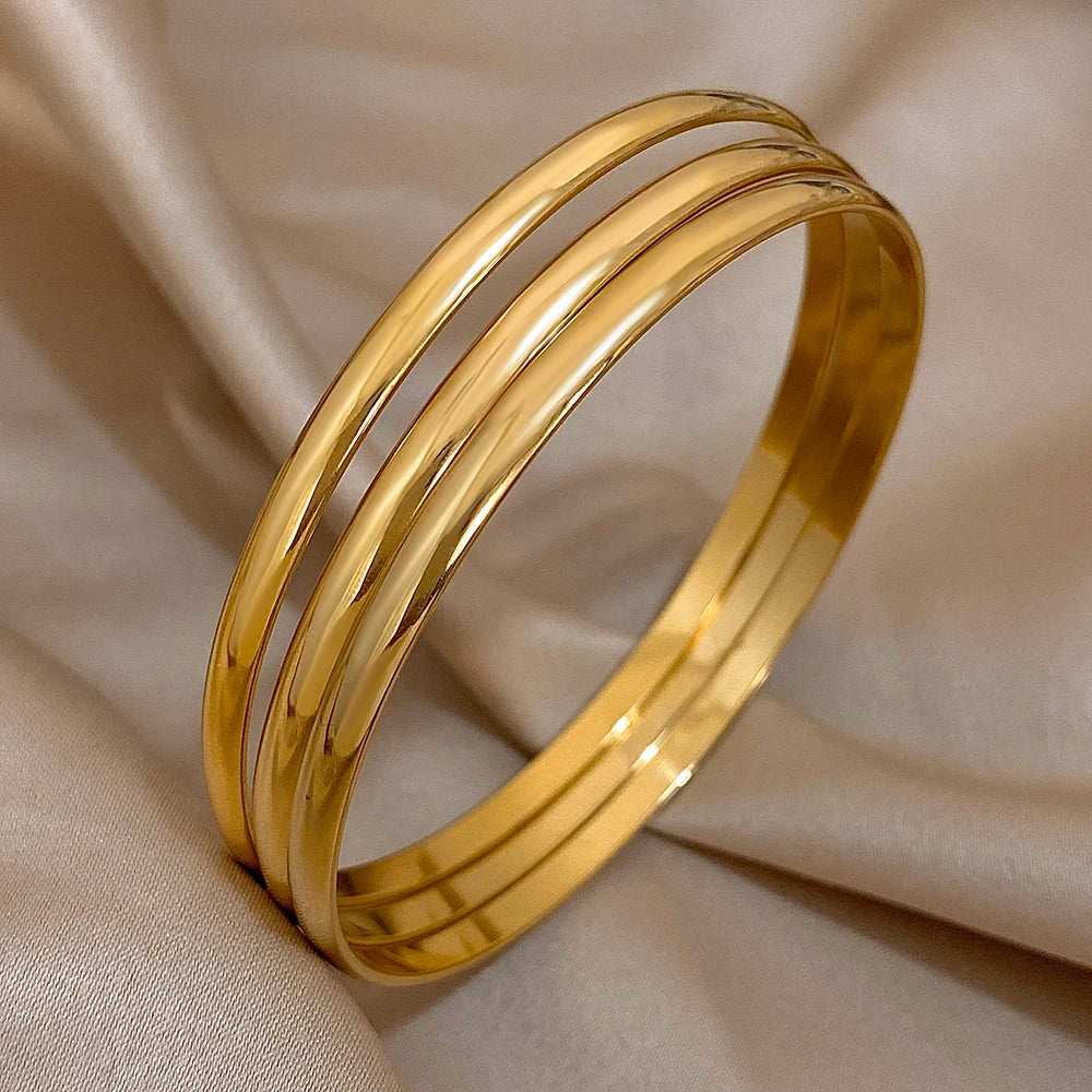 3pcs 18K Gold Plated Stainless Steel Bangles