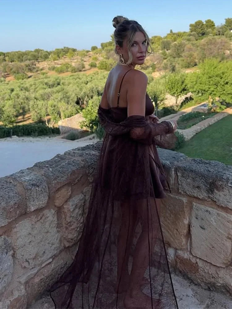 sexy Women's two pieces set dress Suits Lace Trim V-Neck Dresses Belted Maxi Robe Loungewear Chic Sexy Beach home Outfit