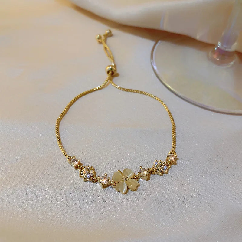 Luxury AAA Zircon Opal Clover Adjustable Bracelet