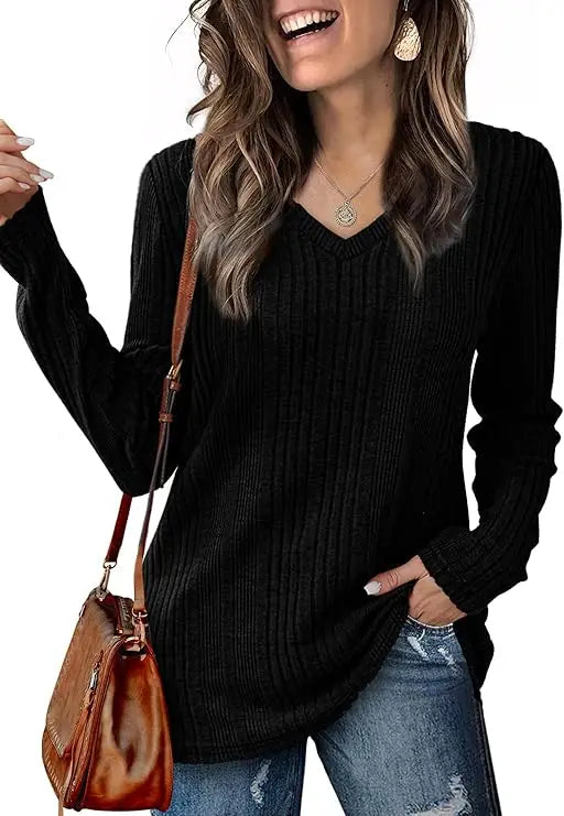 Women's V-Neck Knitted Sweater for Autumn/Winter