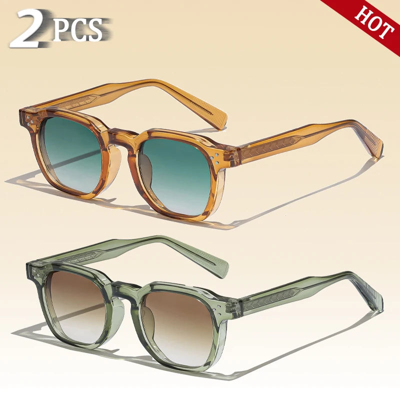 CATERSIDE Retro Punk Square Sunglasses 2 Pieces