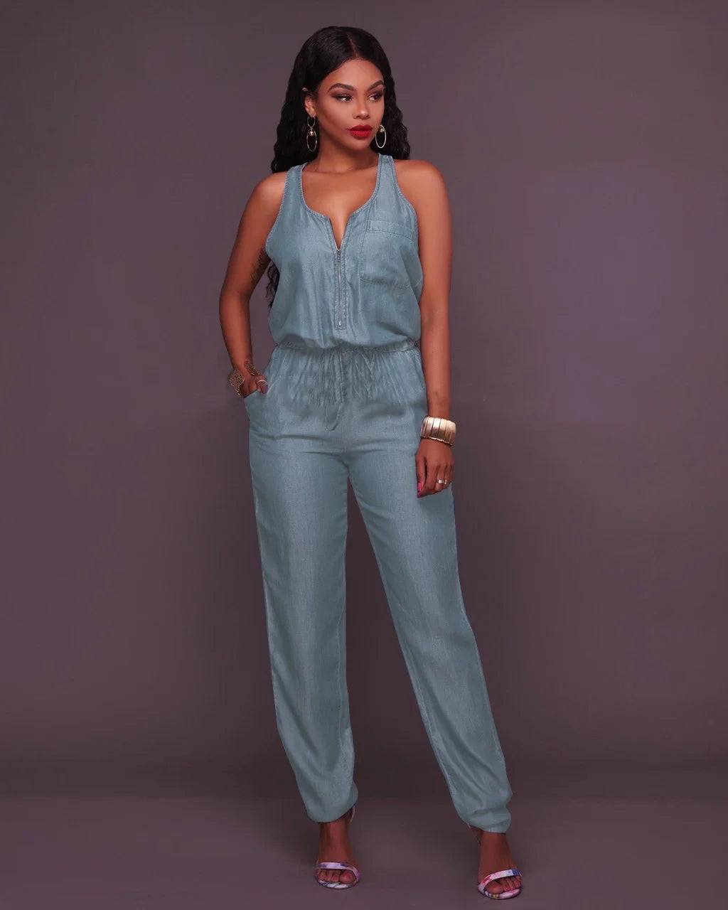 Sexy Denim Blue Jumpsuit Romper