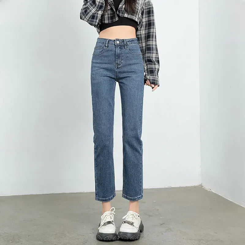 Charcoal Grey High-Waist Straight-Leg Jeans