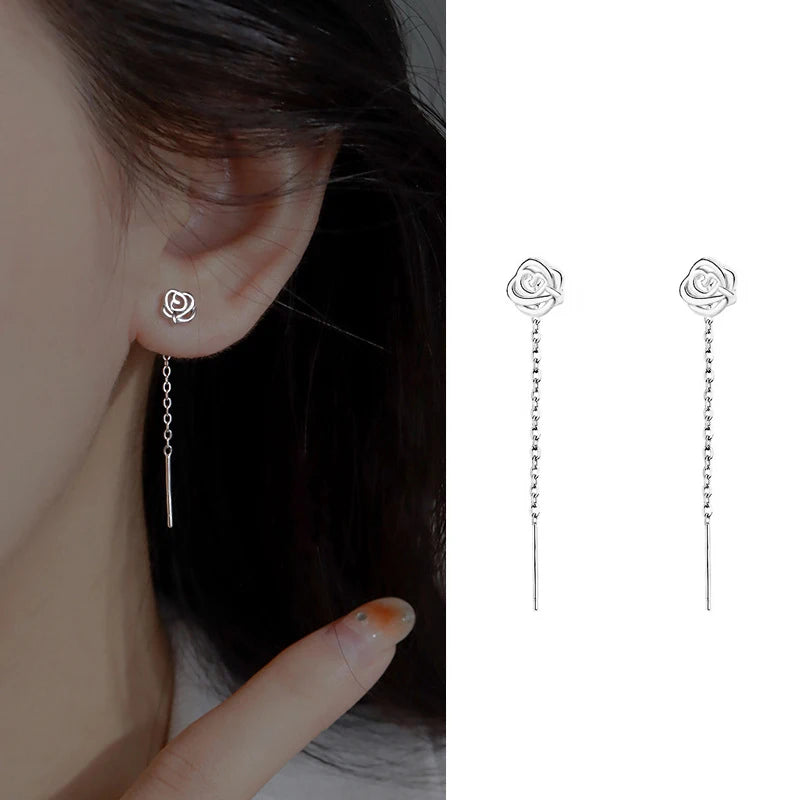 S925 Silver Star Line Tassel Earrings