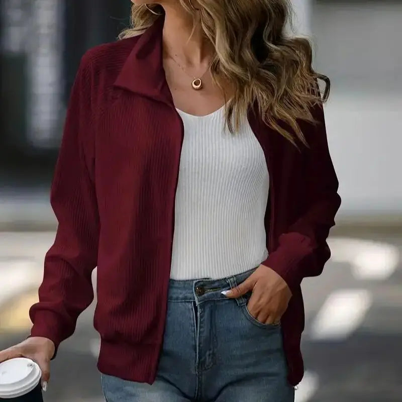 Women’s Lapel Loose Knit Zip-Up Jacket