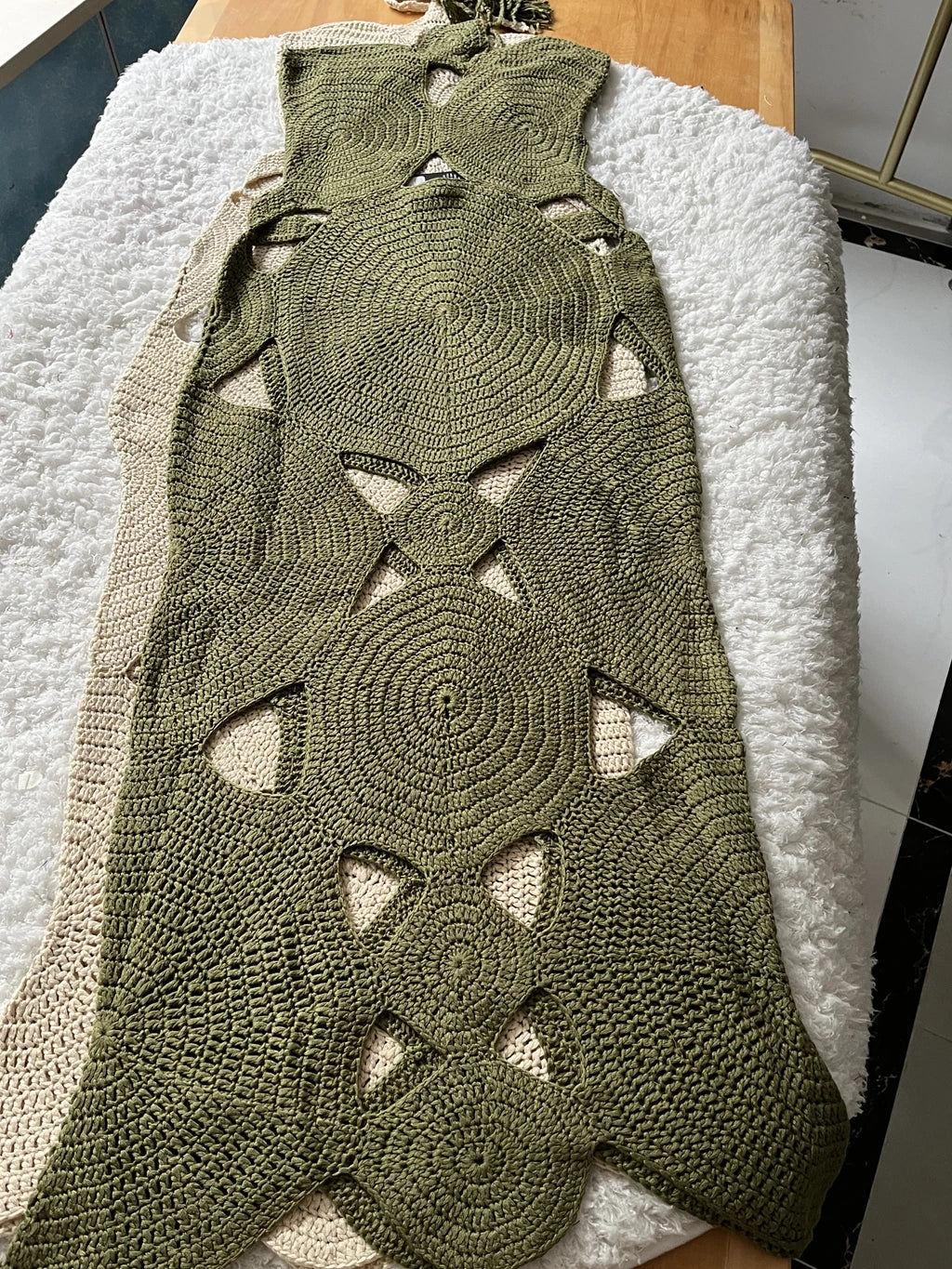 Bungalow Handmade Crochet Midi Dress Cream For Sexy Women Fashion