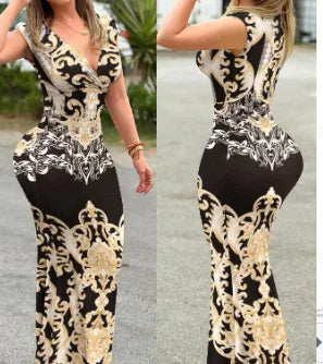 Summer Women Sexy Dress New Fashion Print Sleeveless Elegant Long Dresses