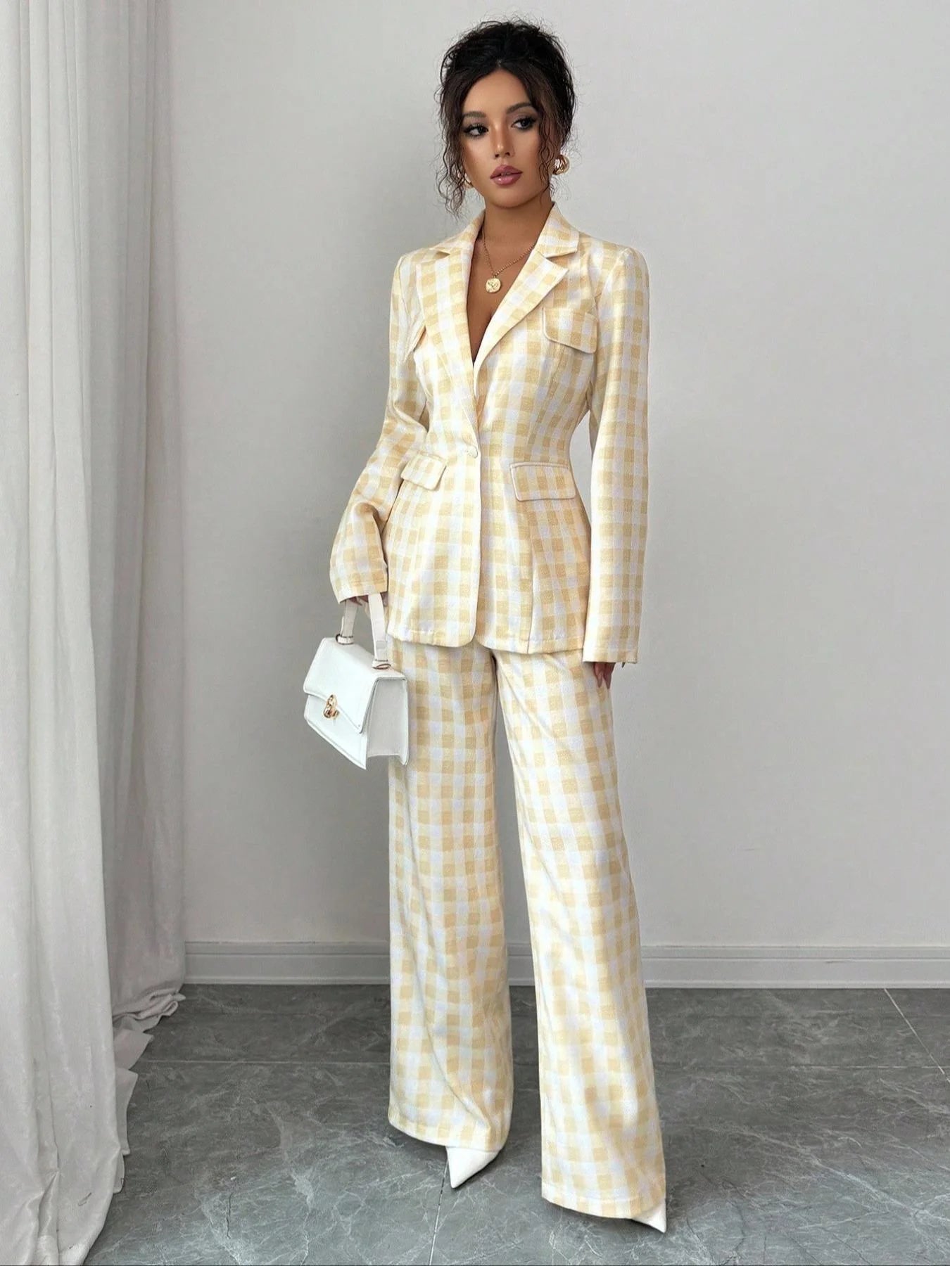 Women's Casual Business Suit Set Two-Piece, Regular Fit Woven Fabric, Plain Design for Fall & Winter Seasons