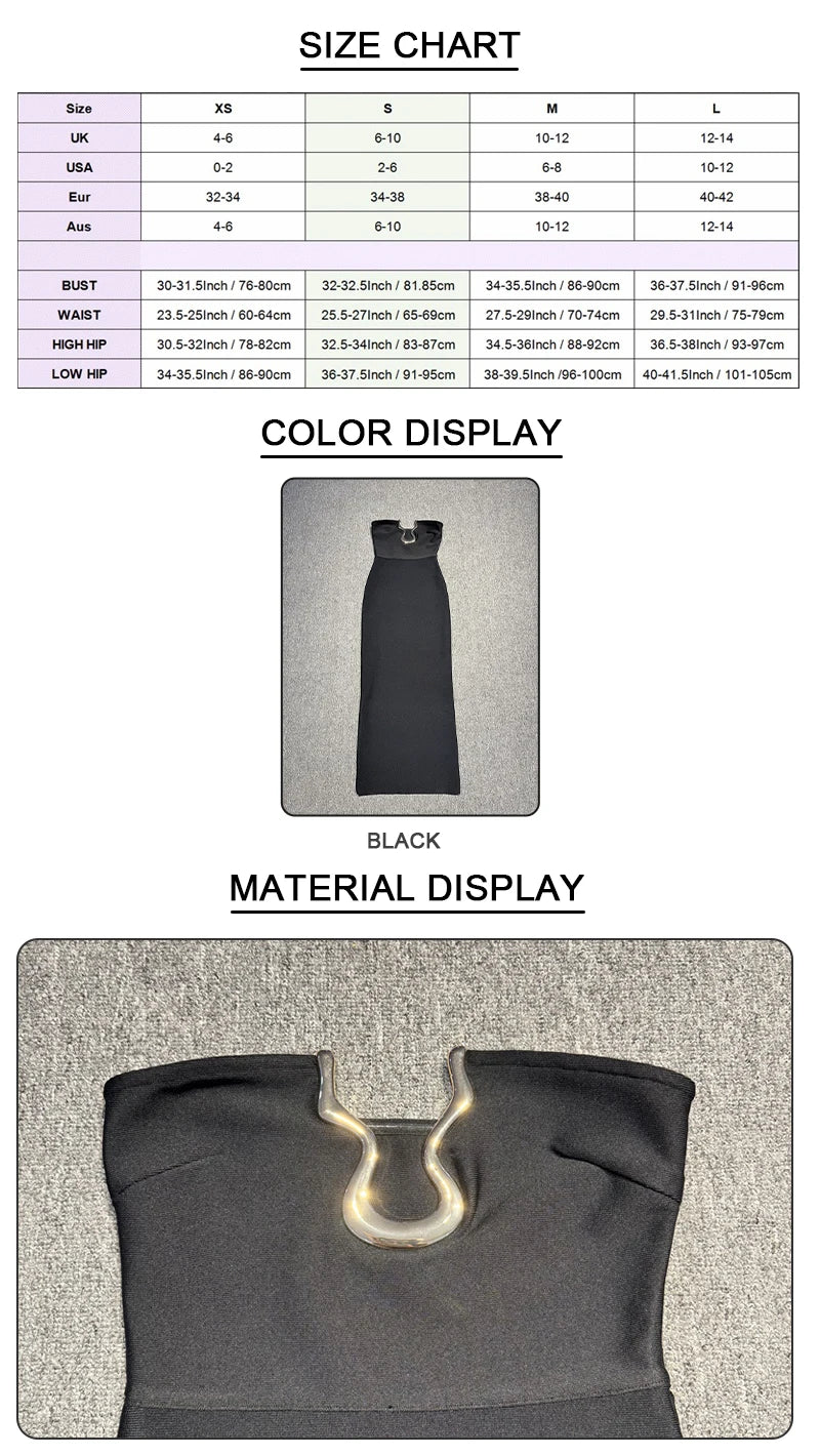 Elegant Strapless Black Long Bandage Dress