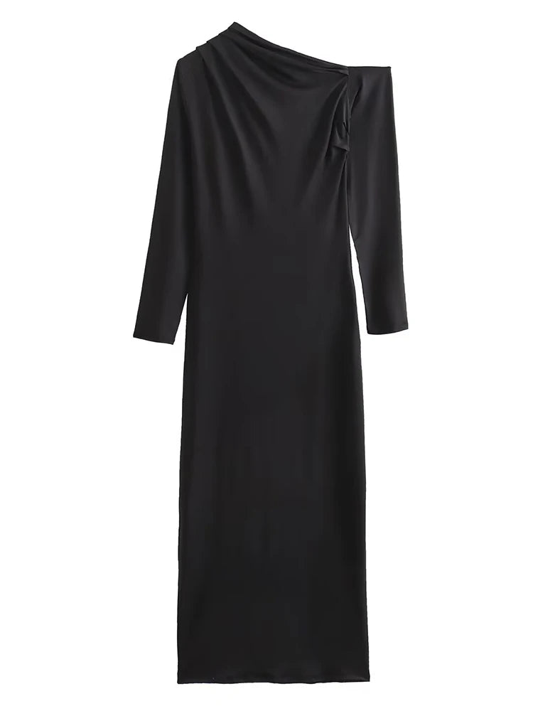 Women Sexy Dress 2025 Summer Fall New Long Sleeves Wrinkle Off-Shoulder Slim Dress Women Fashion Elegant Party Dress