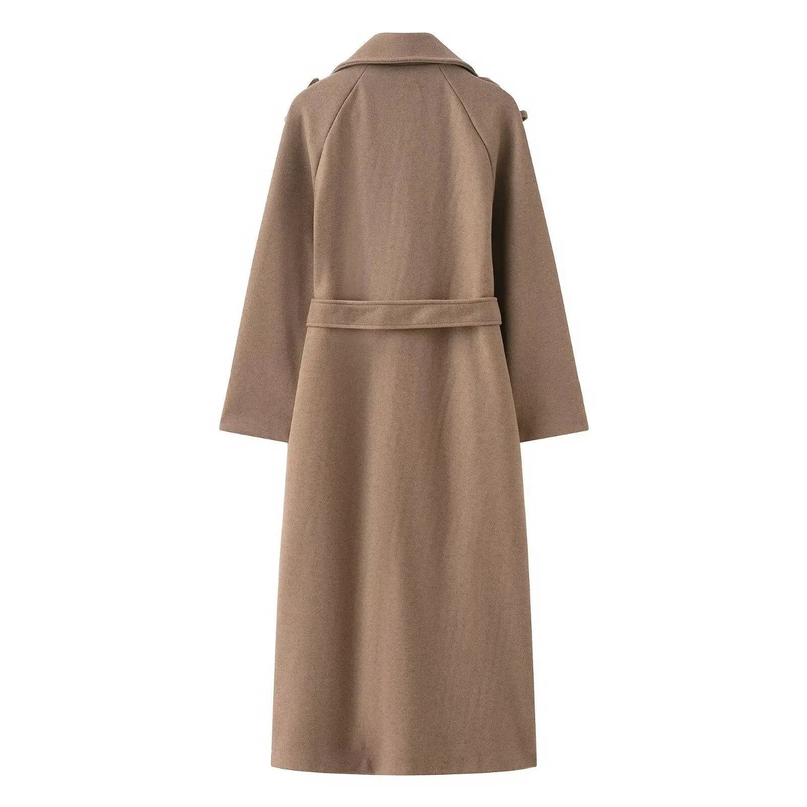 HH Women Fashion Lapel Double-breasted Pocket Belte