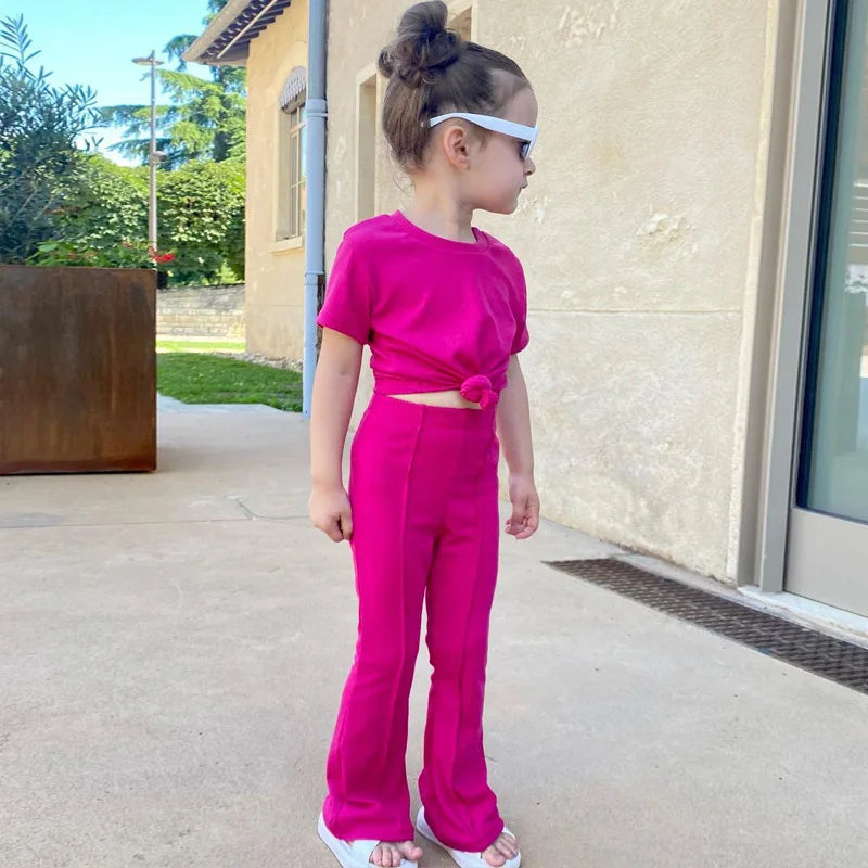Girls' Crewneck T-Shirt & Bell-Bottom Pants Set