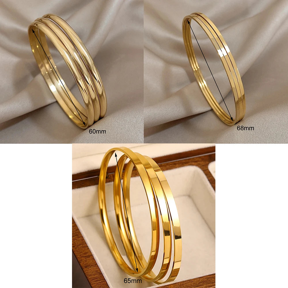 3pcs 18K Gold Plated Stainless Steel Bangles