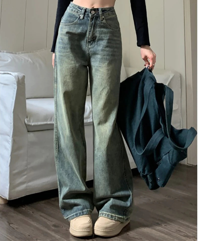 Retro Washed Vintage High-Waisted Jeans